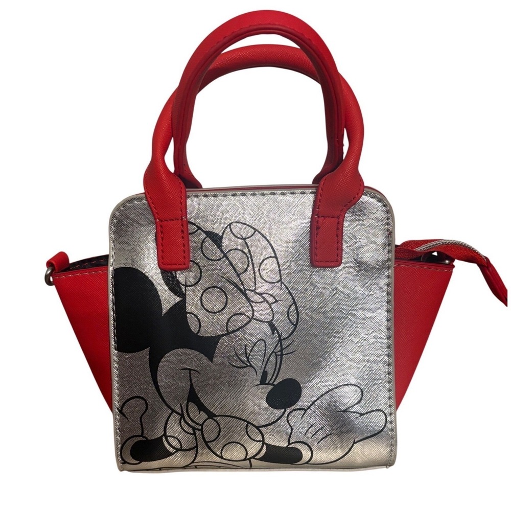 Disney Minnie Mouse Satchel Bag Red Metallic Silver‎ Graphic Handbag Small